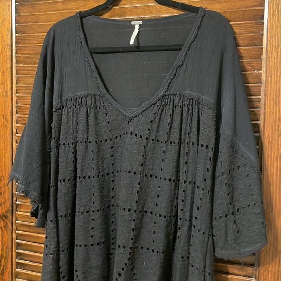 Free People Summer Lovin’ Black Linen Blend Tunic Blouse Top - Picture 4 of 8